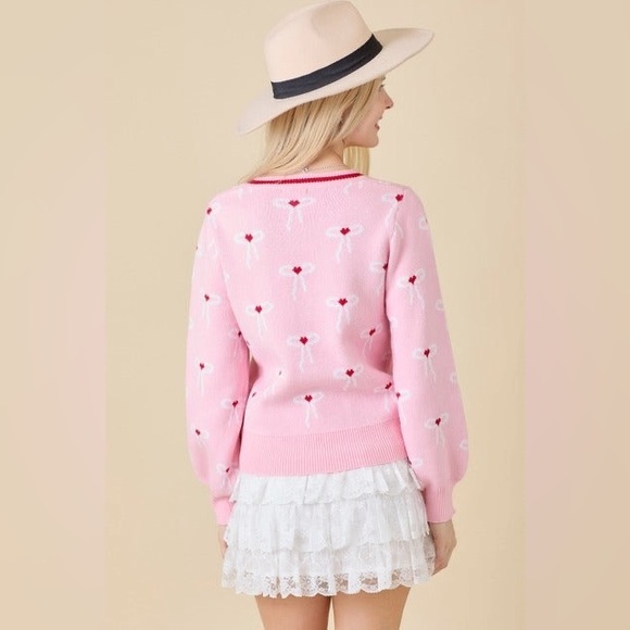 Ribbon Bow Print Striped Cardigan - Main Strip - Picture 5 of 7